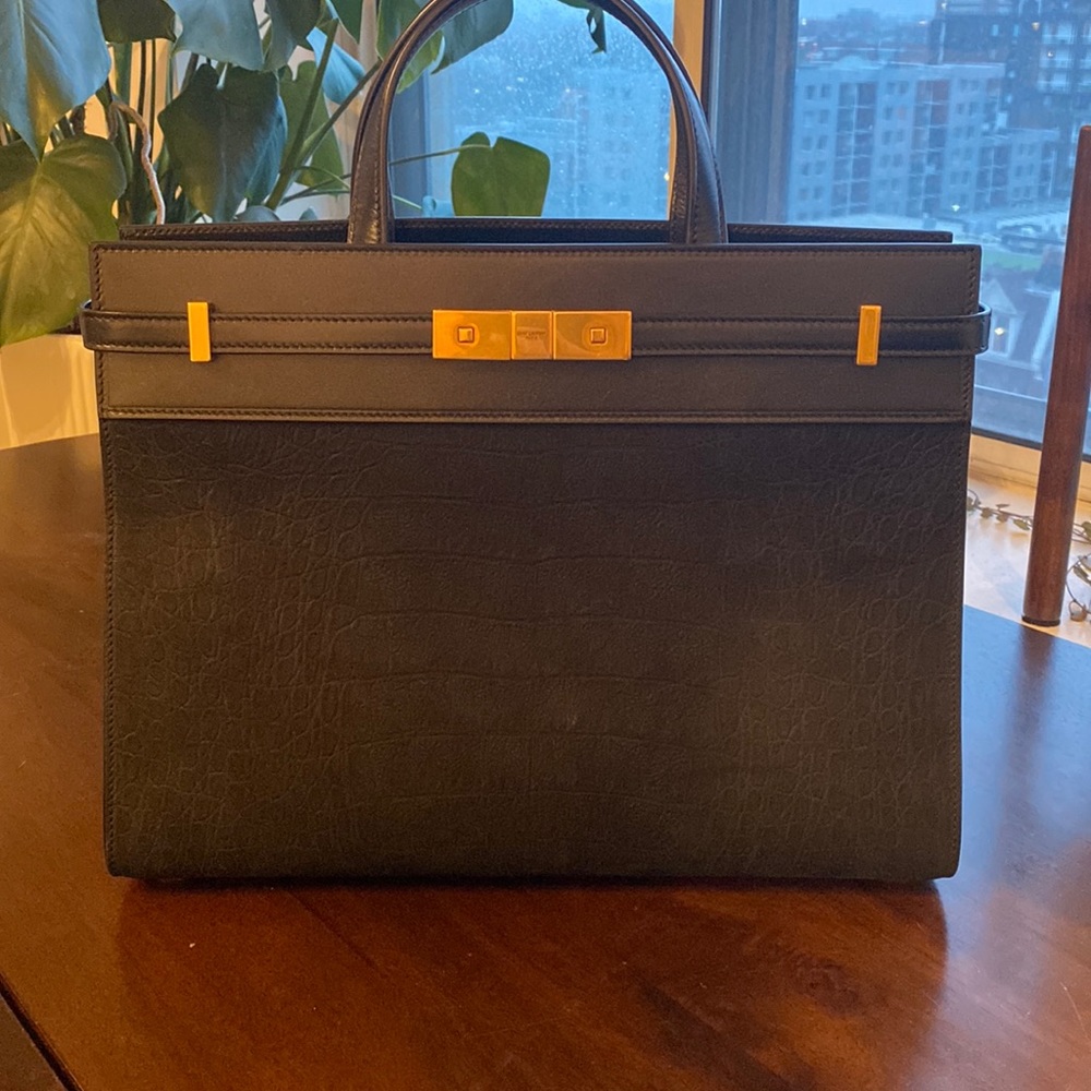 RARE Saint Laurent Manhattan Snakeskin Suede Leather Bag